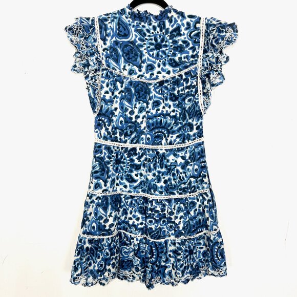 House of Harlow 1960 Eyelet Ruffle Dress Blue White Floral Button Down Medium - Picture 5 of 5